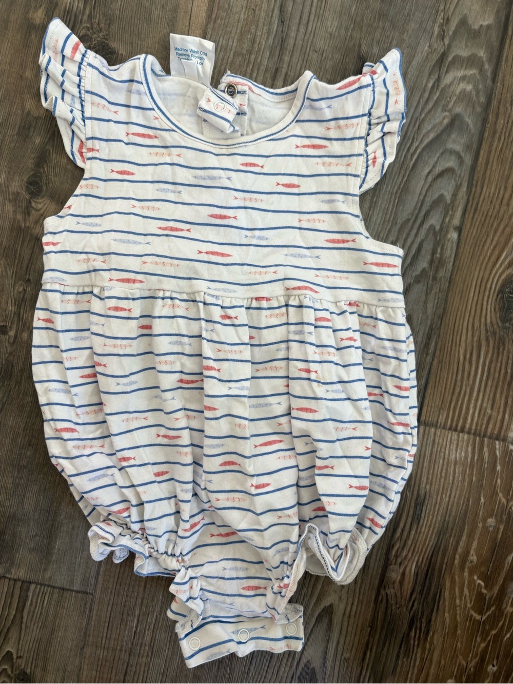 Baby Striped 100% Organic Cotton Short Romper in White with Red & Blue